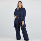 Elegant 3-delat set med lång cardigan, topp och byxor