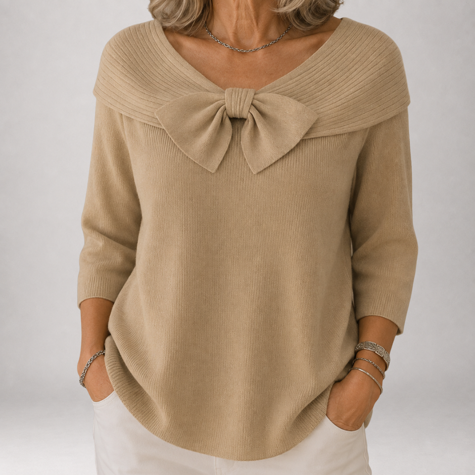Greer | Eleganter Off-Shoulder-Pullover mit stilvoller Schleife
