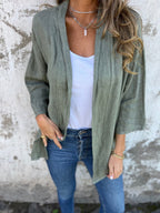Leinen-Strickjacke mit verspielten Rüschen
