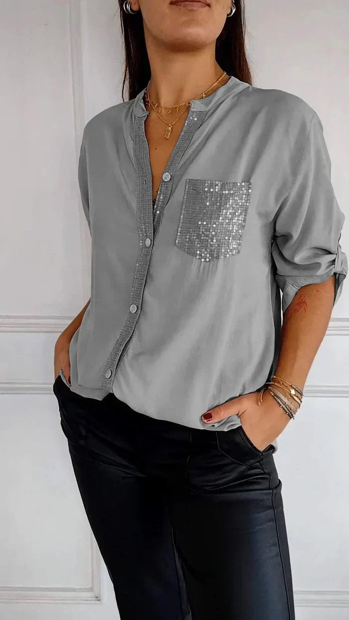 JASMINE | ELEGANT DAMTOPP MED V-RINGNING OCH GLITTRANDE PALJETTER
