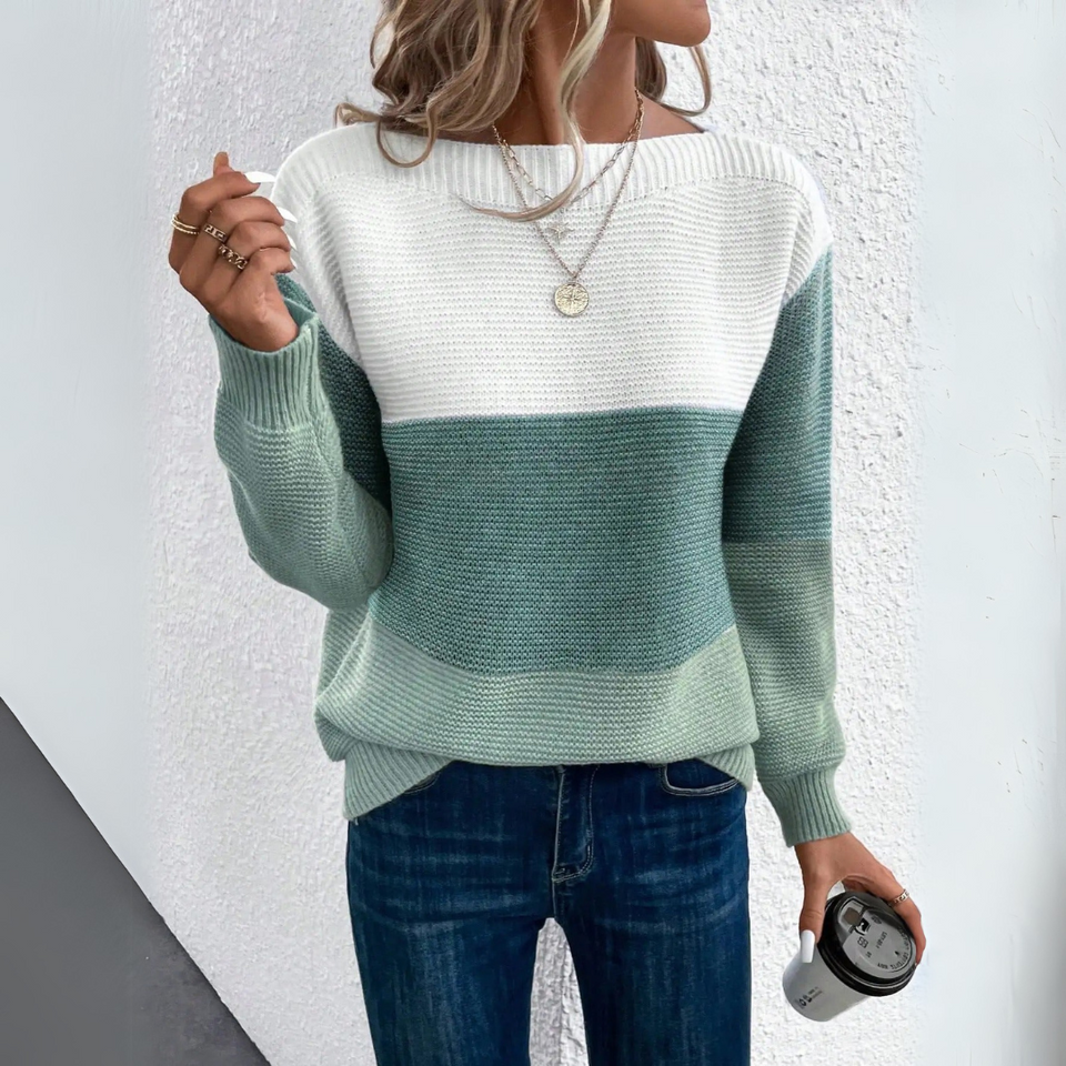 Clara | Eleganter Patchwork-Pullover in stilvollem Dreifarbdesign