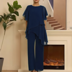 Theresa | Elegant tvådelat set för damer med asymmetrisk topp och vida byxor
