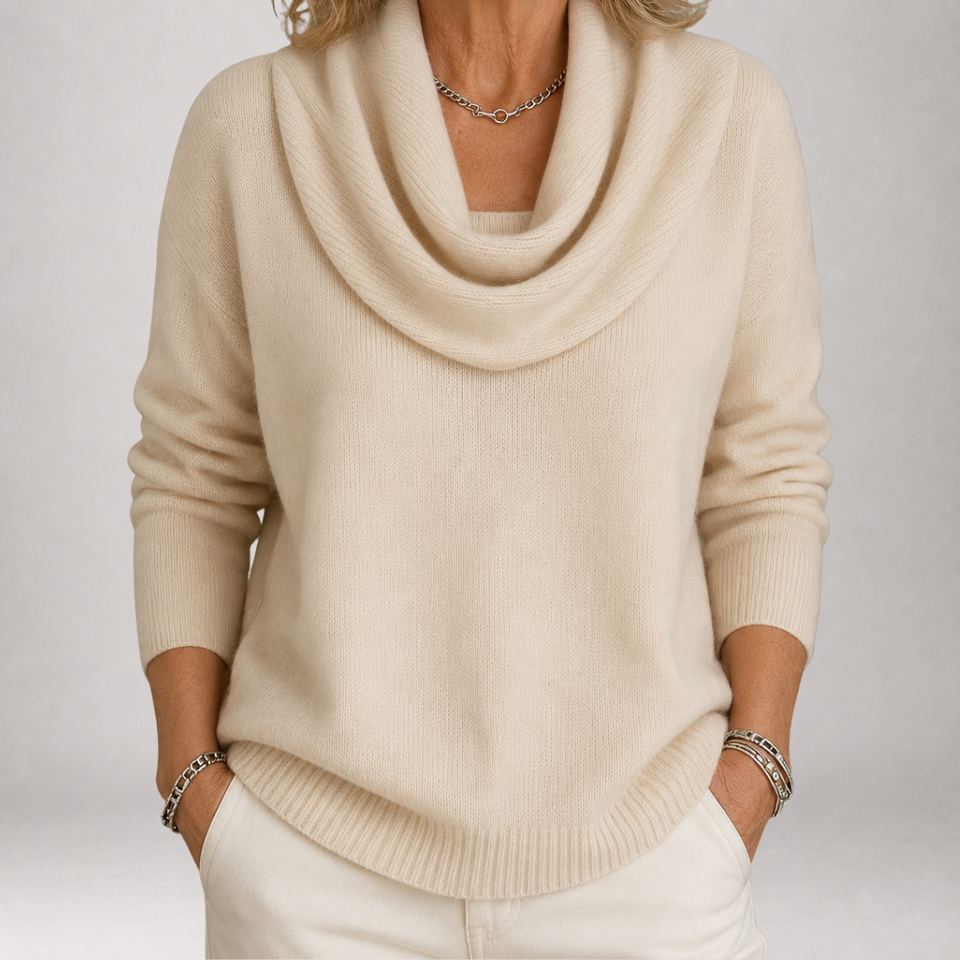 Delphie | Eleganter Pullover mit schmeichelndem Wasserfallkragen