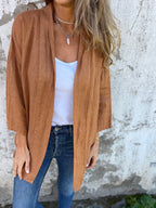 Leinen-Strickjacke mit verspielten Rüschen