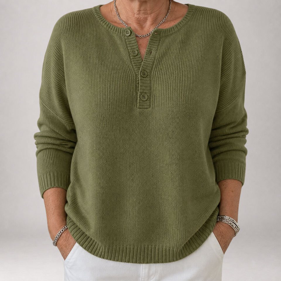 Faylinn | Eleganter Henley-Strickpullover mit stilvollen Knopfdetails