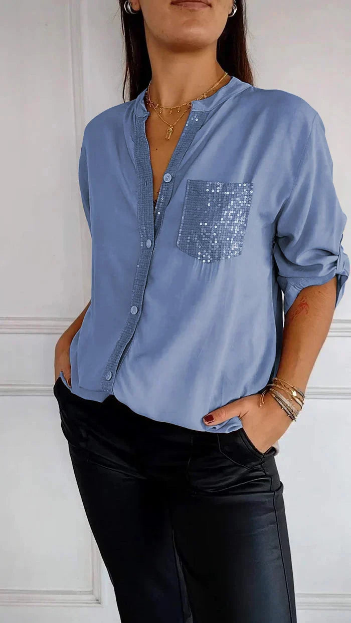 JASMINE | ELEGANT DAMTOPP MED V-RINGNING OCH GLITTRANDE PALJETTER