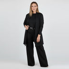 Elegant 3-delat set med lång cardigan, topp och byxor