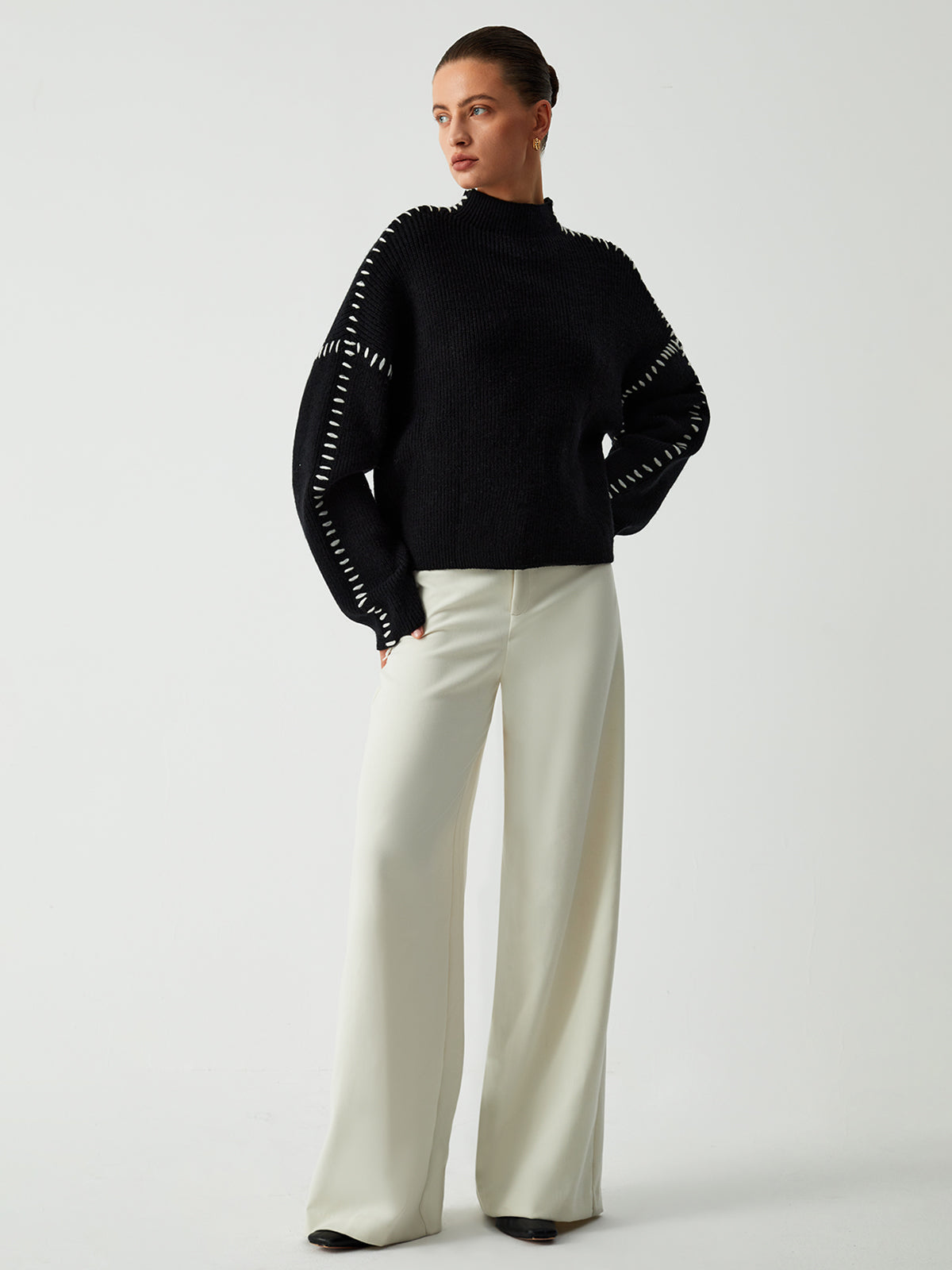 Alma | Stilvoller Oversize-Dolcevita-Pullover mit edlen Piqué-Details