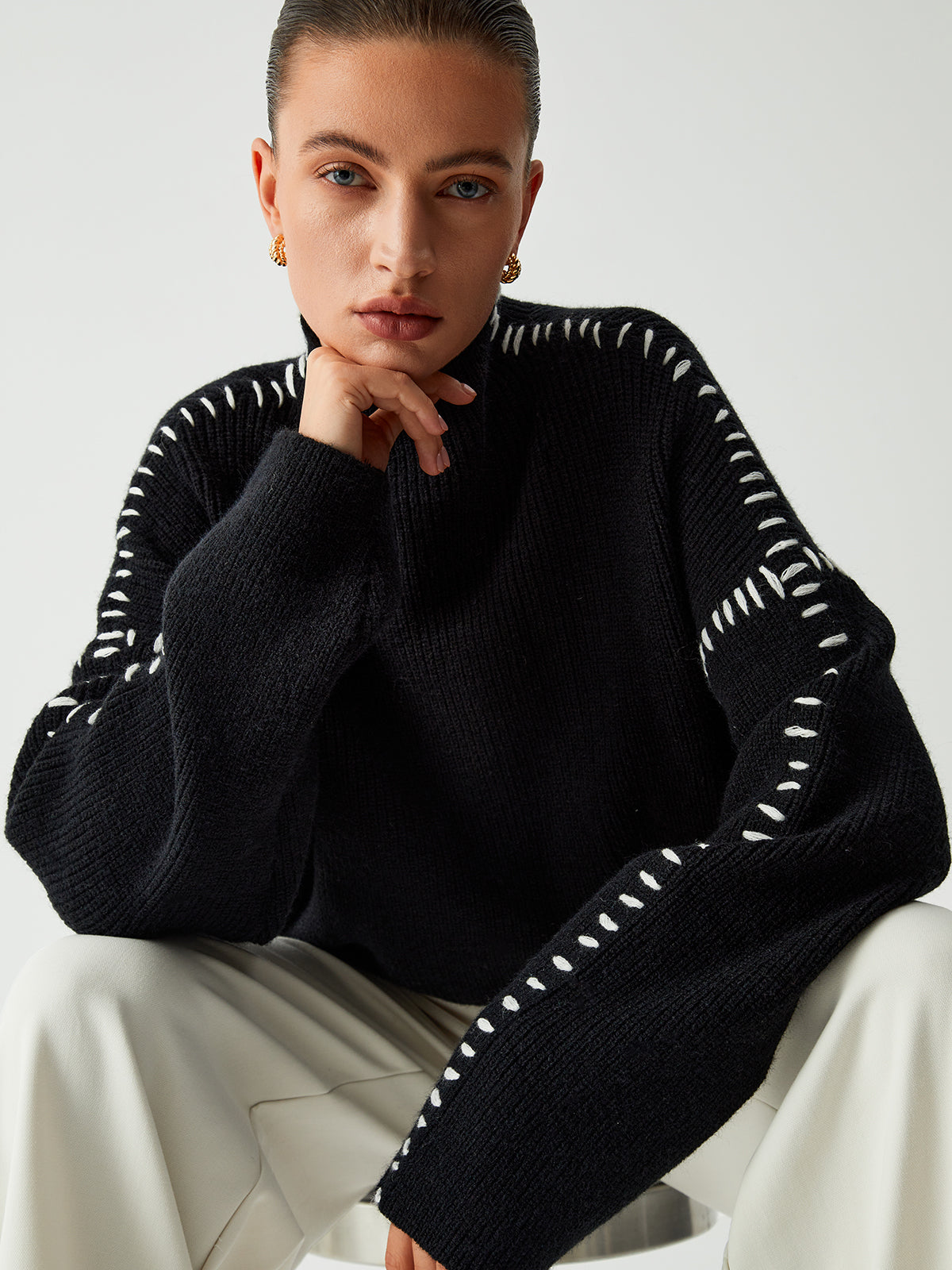 Alma | Stilvoller Oversize-Dolcevita-Pullover mit edlen Piqué-Details