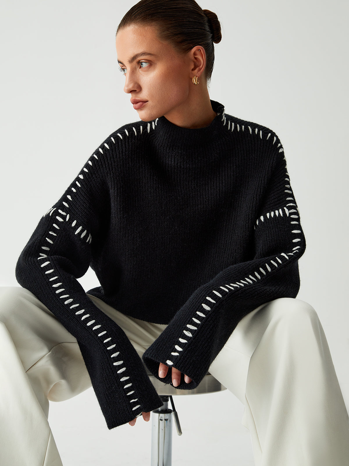 Alma | Stilvoller Oversize-Dolcevita-Pullover mit edlen Piqué-Details