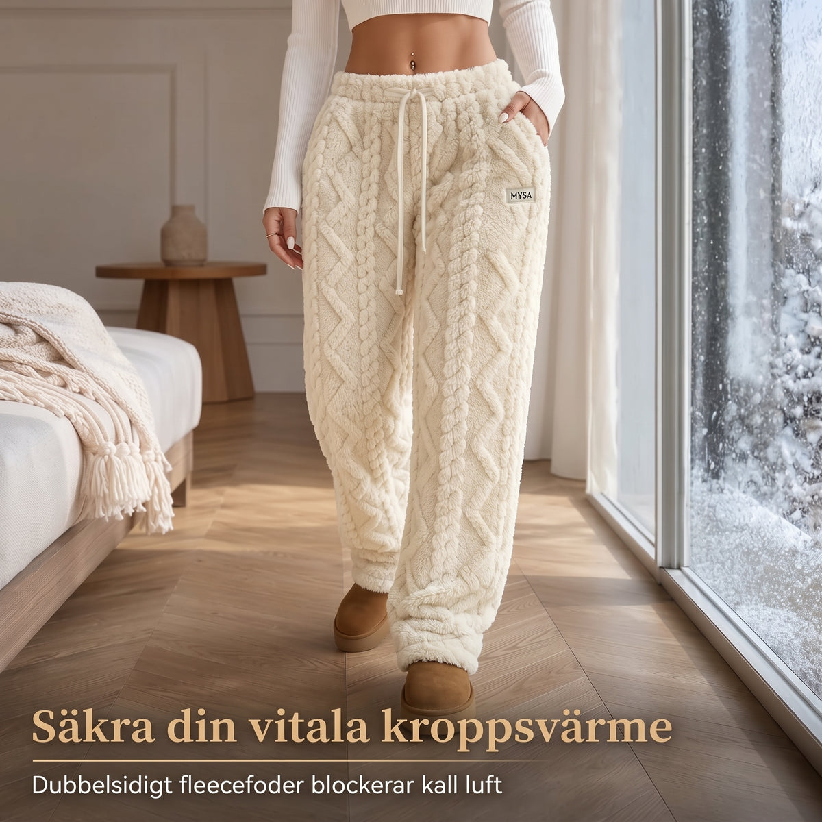 Avslappnade, varma loungebuxor för dam med flanellfoder