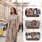 Elegant 3-delat set med lång cardigan, topp och byxor