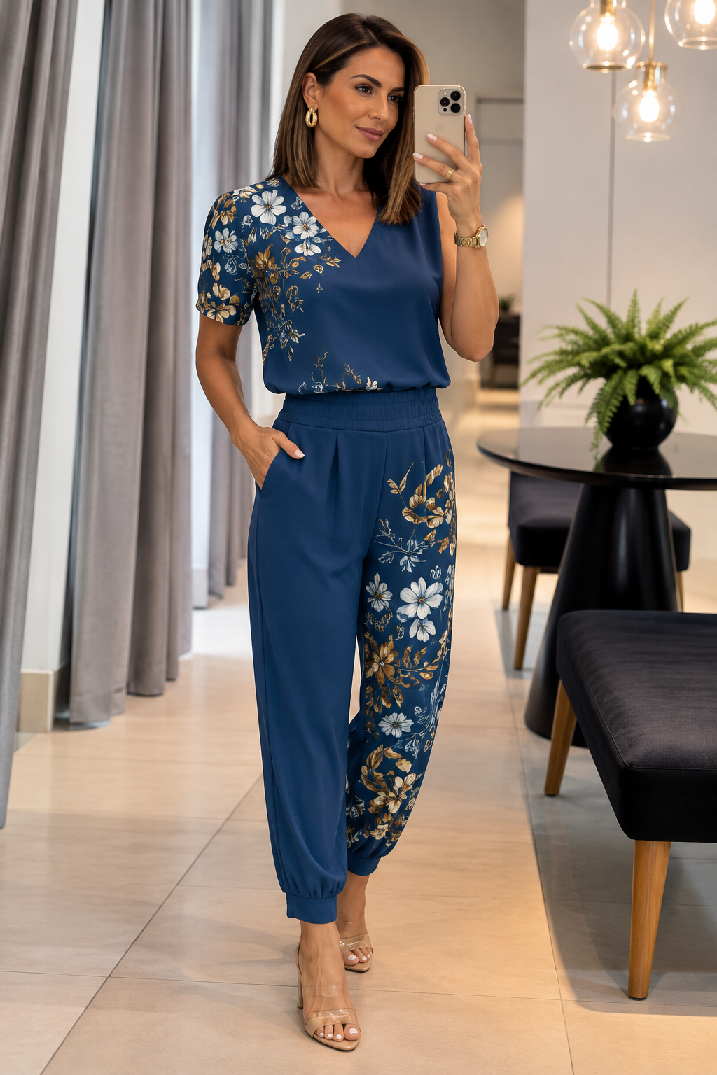 ALEXANDRA | ELEGANT TVÅDELAT SET MED MÖNSTRADE BYXOR