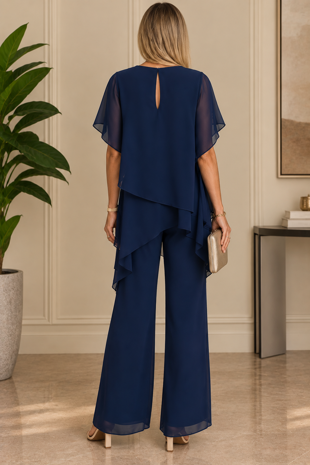 THERESA | ELEGANT TVÅDELAT SET FÖR DAM MED ASYMMETRISK TOPP OCH VIDA BYXOR