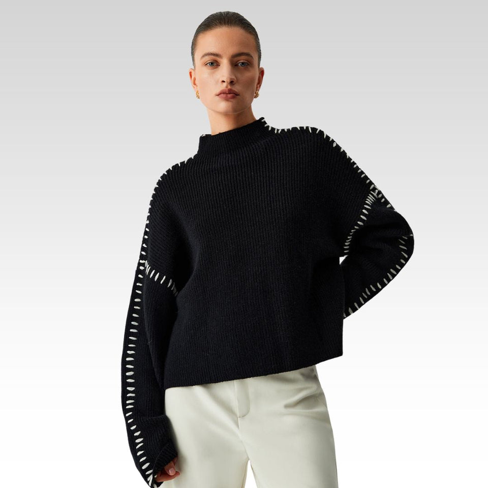 Alma | Stilvoller Oversize-Dolcevita-Pullover mit edlen Piqué-Details