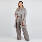 Elegant 3-delat set med lång cardigan, topp och byxor