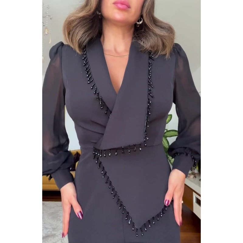 LYDIA | Elegant asymmetrisk designerkostym med stilren kavajkrage