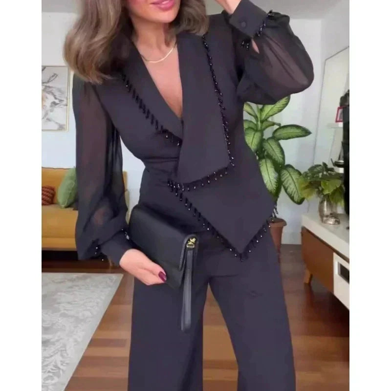 LYDIA | Elegant asymmetrisk designerkostym med stilren kavajkrage