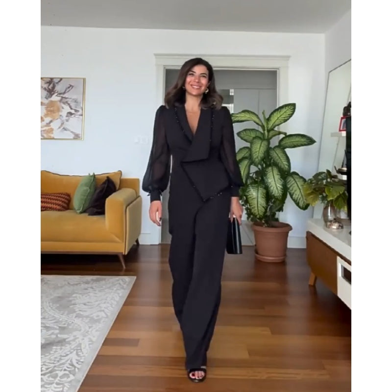 LYDIA | Elegant asymmetrisk designerkostym med stilren kavajkrage