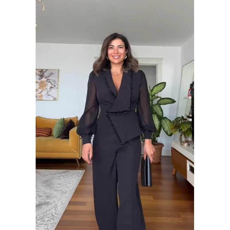 LYDIA | Elegant asymmetrisk designerkostym med stilren kavajkrage