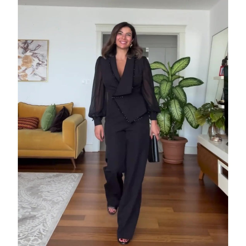 LYDIA | Elegant asymmetrisk designerkostym med stilren kavajkrage