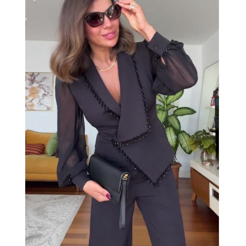 LYDIA | Elegant asymmetrisk designerkostym med stilren kavajkrage