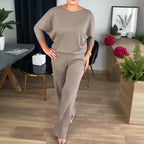 Elegant 3-delat set med lång cardigan, topp och byxor