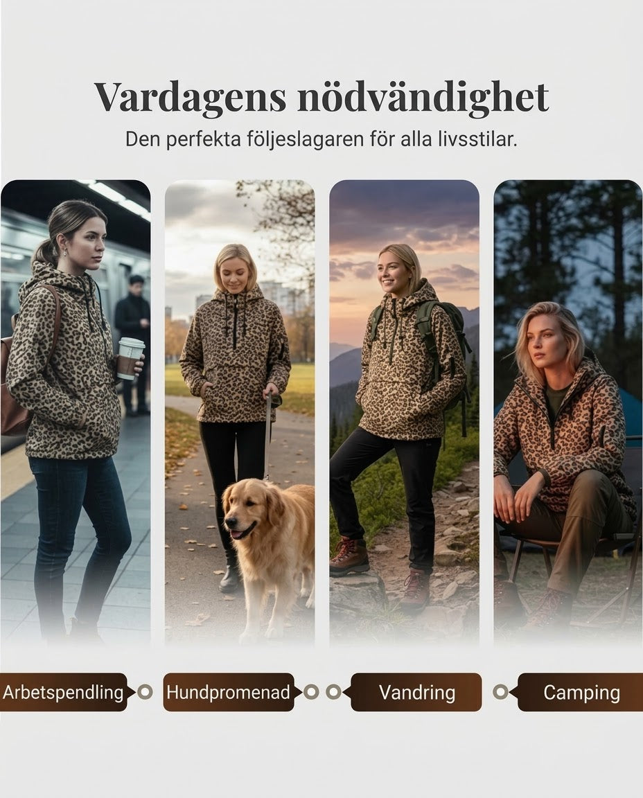 Huvtröja med leopardmönster och känguruficka