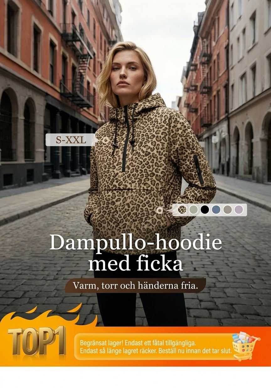Huvtröja med leopardmönster och känguruficka