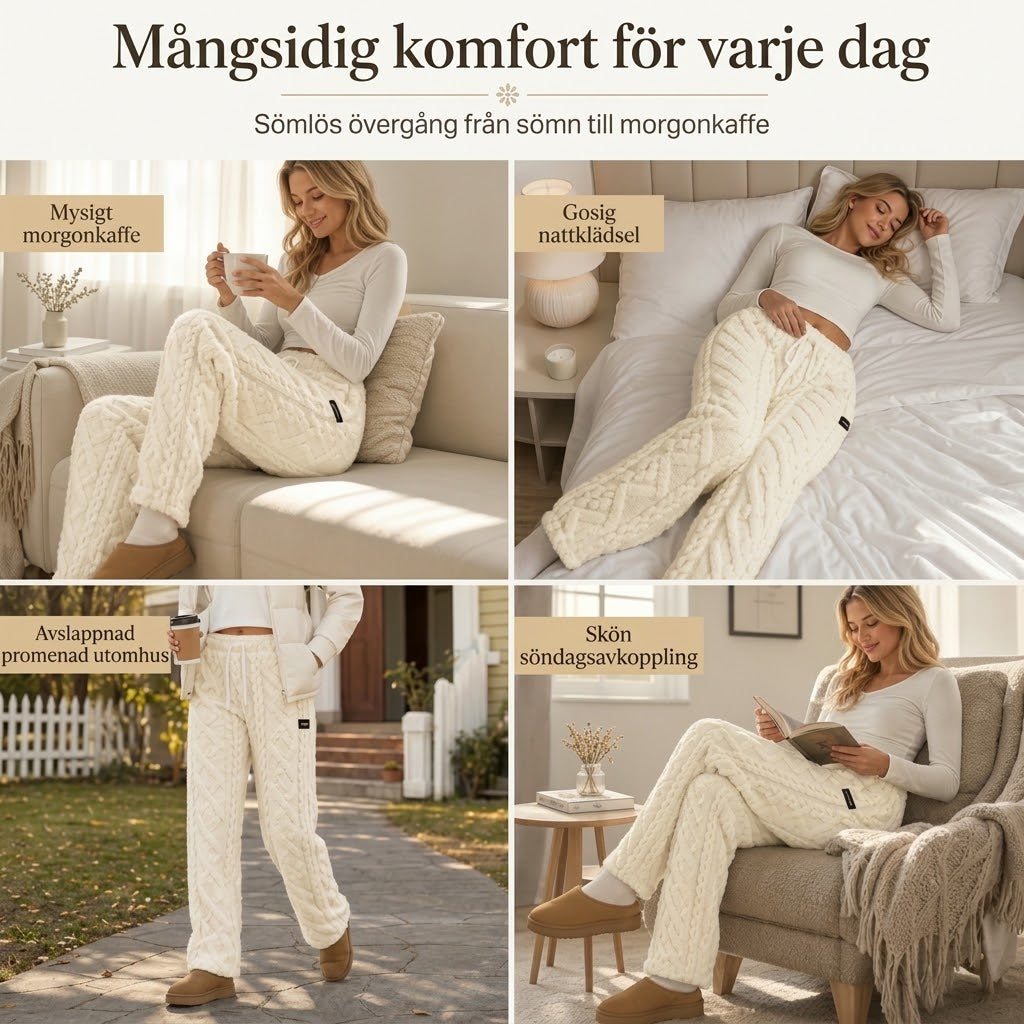Avslappnade, varma loungebuxor för dam med flanellfoder